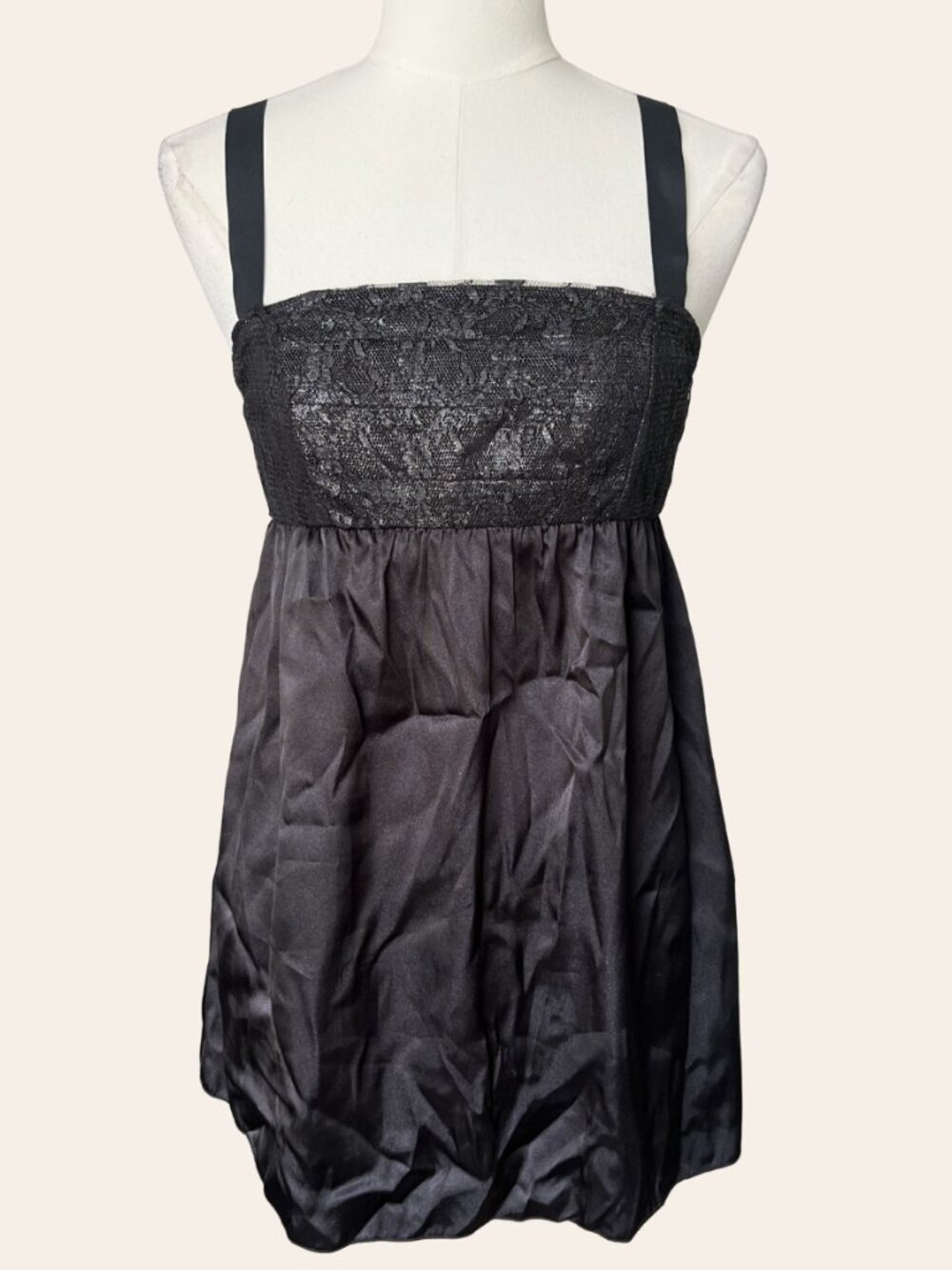 Y2K Black Satin Babydoll Mini Top
